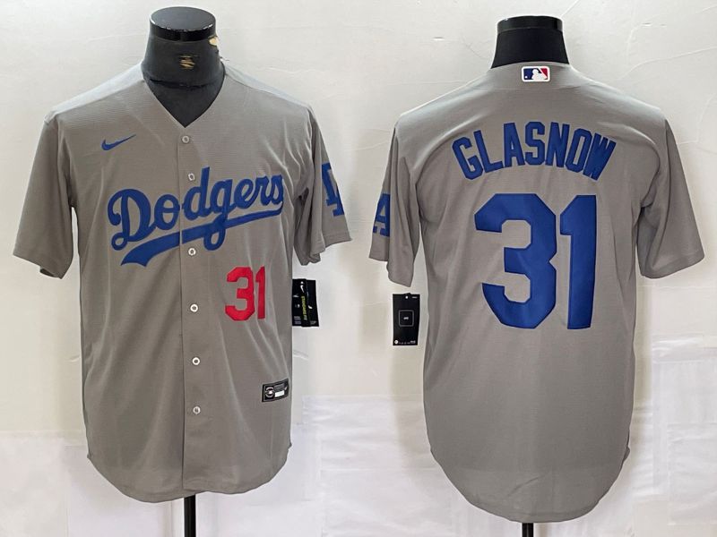 Men Los Angeles Dodgers 31 Glasnow Grey Nike Game MLB Jersey style 11